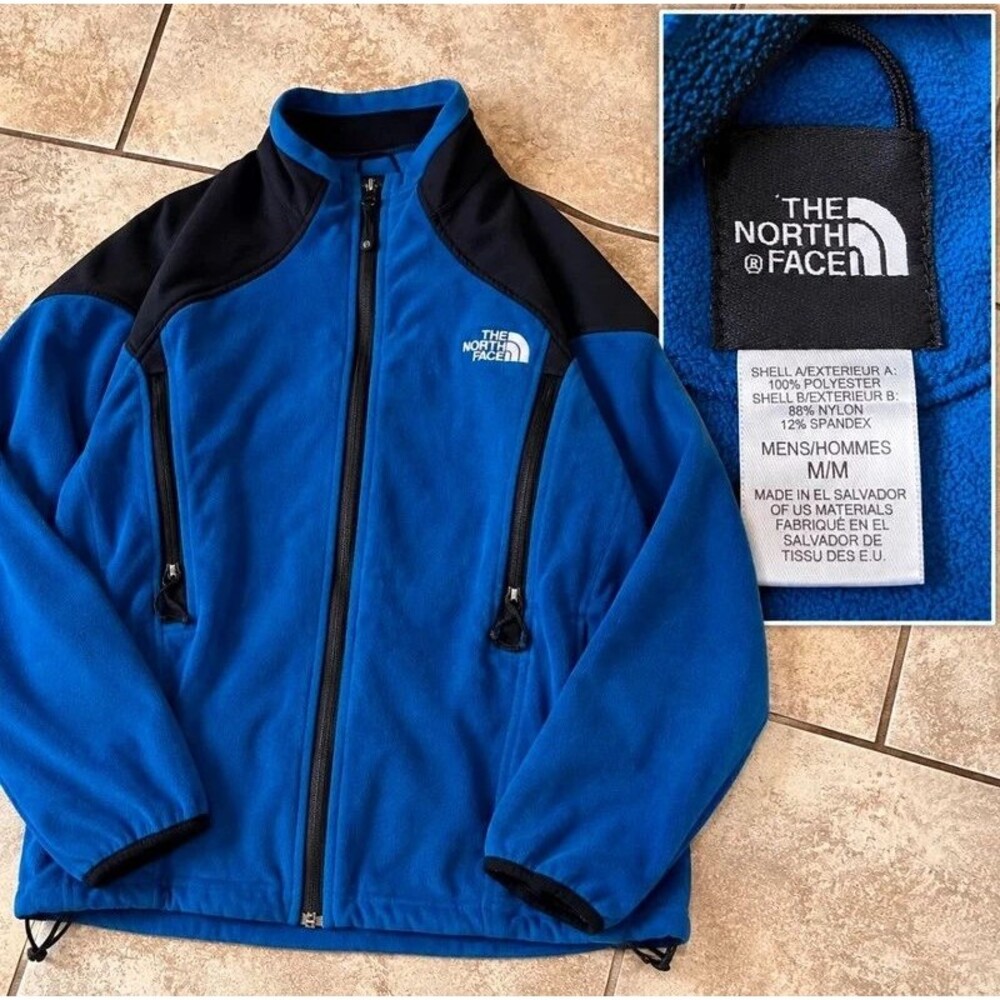 The North Face Blue Black Fleece Jacket Full Zip Mens Medium Outdoor Y2K